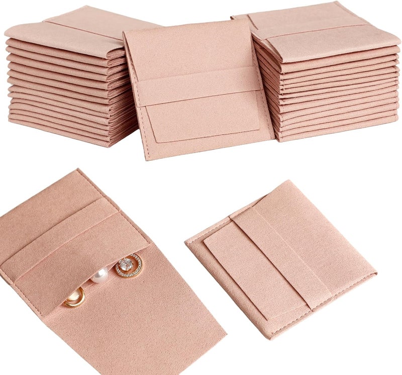 Handmade 40pcs Pink Microfiber Jewelry Pouch 8 x 8cm Jewelry Packaging Bag Luxury Gift Fixed Strap Envelope Style Packaging Small Jewelry Gift Bags for Earrings Necklaces Bracelet Ring - Image 1